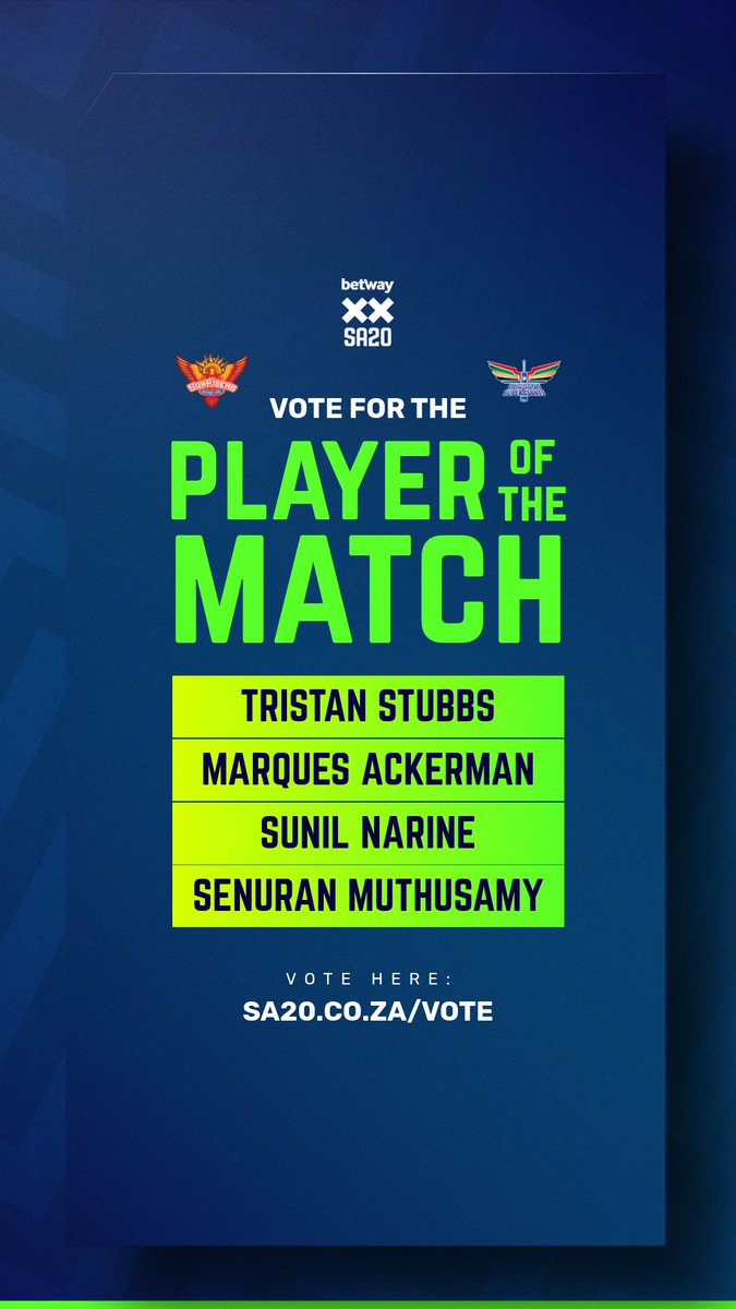 SA20_League's tweet image. 𝐂𝐀𝐒𝐓 𝐘𝐎𝐔𝐑 𝐕𝐎𝐓𝐄 🗳️ Make your voice heard sa20.co.za/vote

#BetwaySA20 #JSKvMICT #WelcomeToIncredible