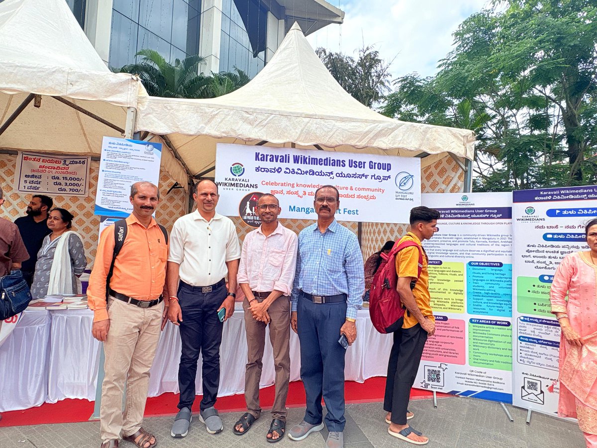 📚✨ Karavali Wikimedians at #MlrLitFest | Day 2 
Great response at our stall on Day 2! Visitors showed strong interest in #OpenKnowledge,and Wikimedia projects, and learned how to contribute to preserving local language and culture. 🌍🖋️
#KaravaliWikimedians #Wikimedia