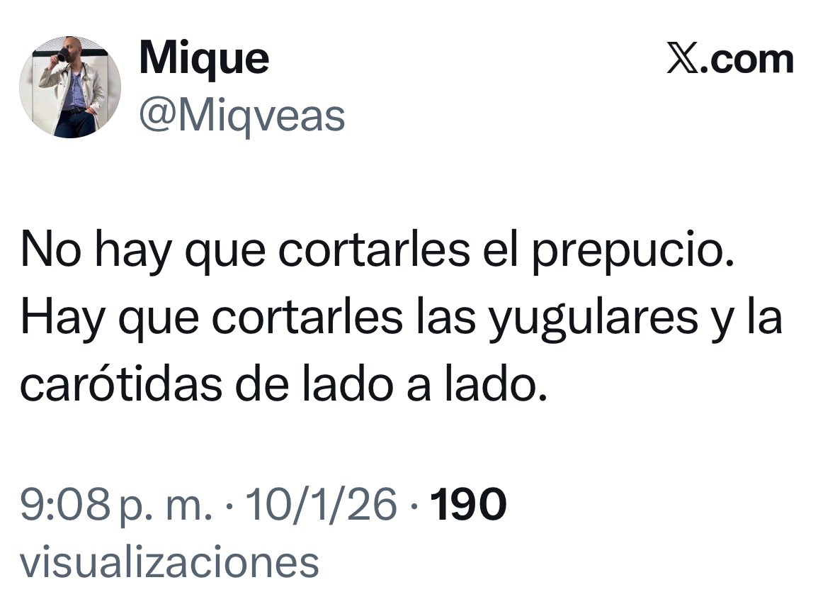 Este ser despreciable que se dice “médico” (línea Ménguele) llama abiertamente a asesinar judíos. Y sigue teniendo una cuenta en X. Qué triste, qué peligroso.