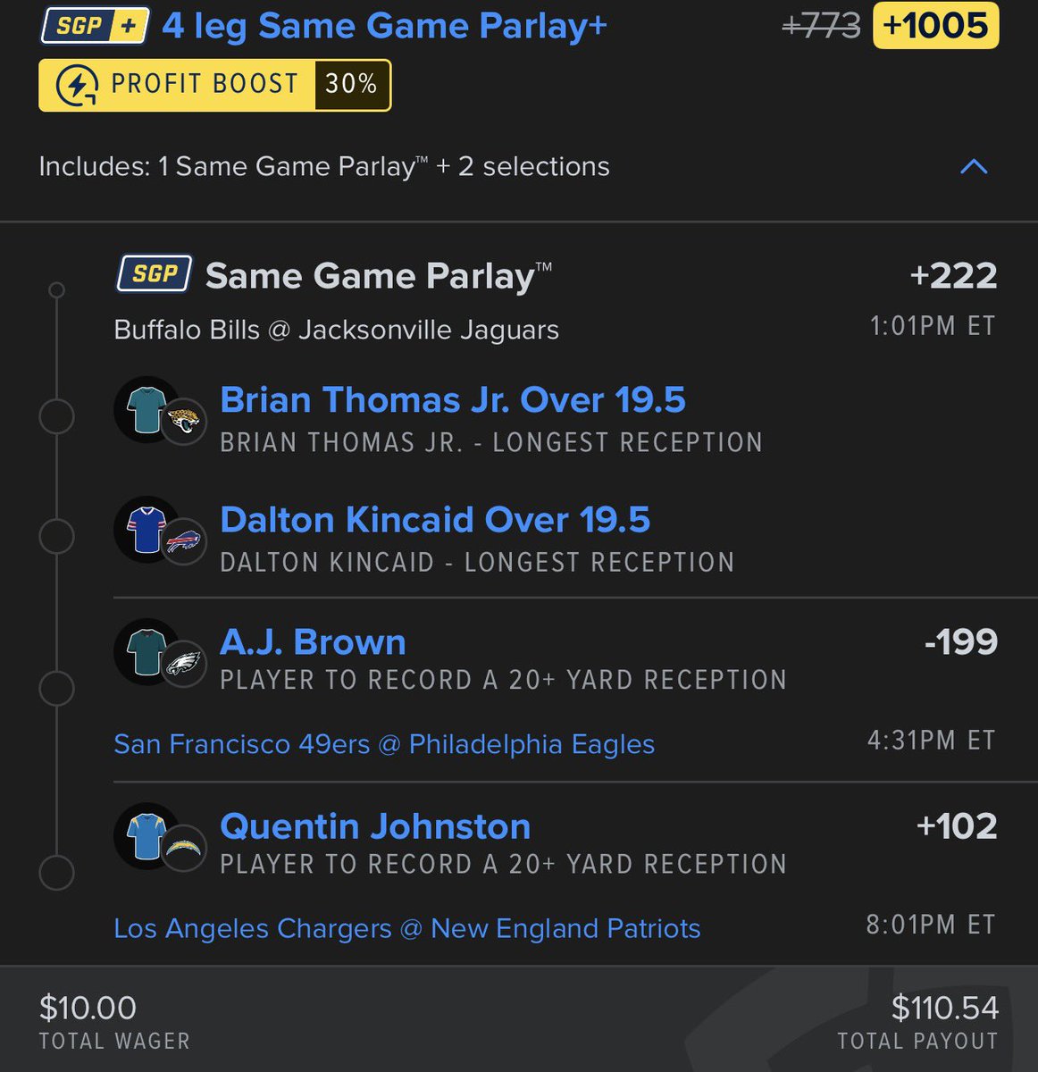 halfbirdhalfman's tweet image. FD NFL SGP+ Boost 🦅