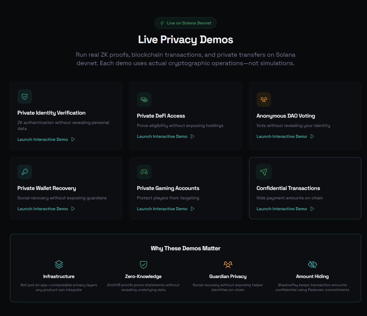 Participating and building for the Solana Privacy Hack. @solana Not another  “private payments app” but something deeper. A privacy layer for identity,  access, and recovery on Solana. Most privacy projects focus on