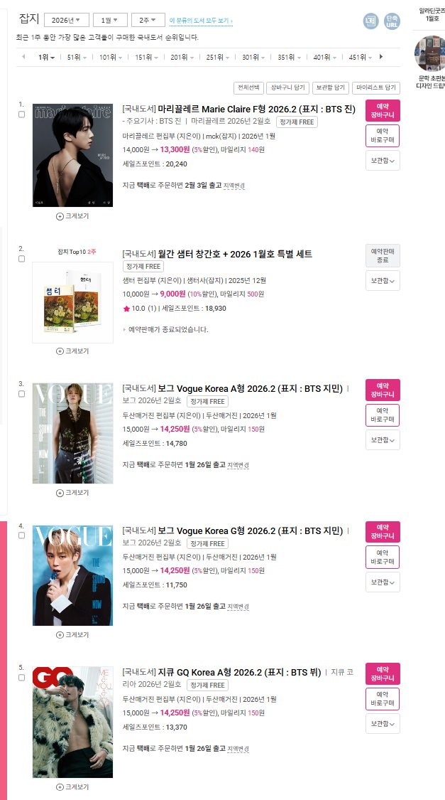 nightstar1201's tweet image. [Aladin bookstore Weekly Bestseller top5]
#1 Marie Clair February Issue JIN Type F
#JIN #JinxFredJewelry @FREDjewelry @BTS_twt @marieclairekr