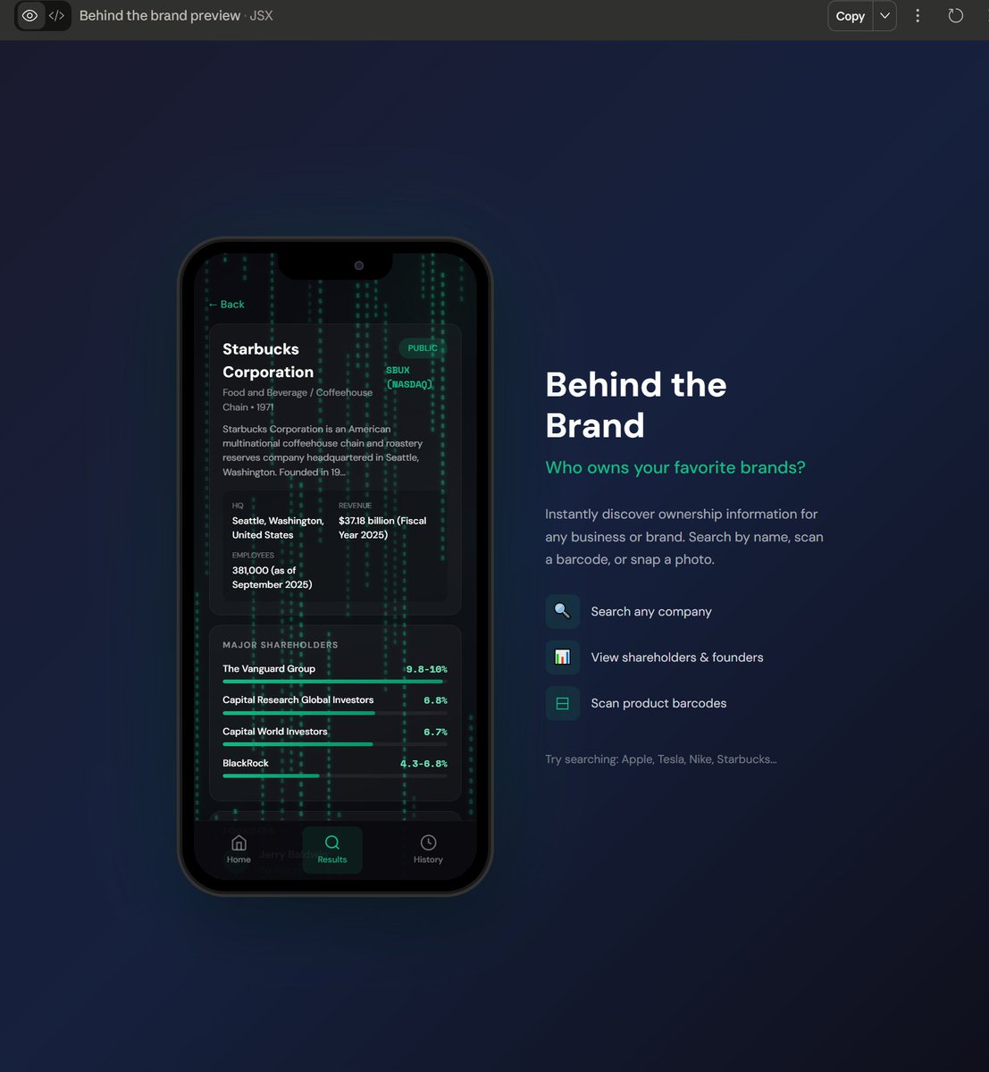 BehindBrandApp's tweet image. Ever wondered Who Owned STARBUCKS? ☕️
Working on an App for that using Claude AI 🤖

#Starbucks #owners #AI #VibeCoding #ArtificialInteligence #CodingLife #Transparency #Claude #claudecode #brand