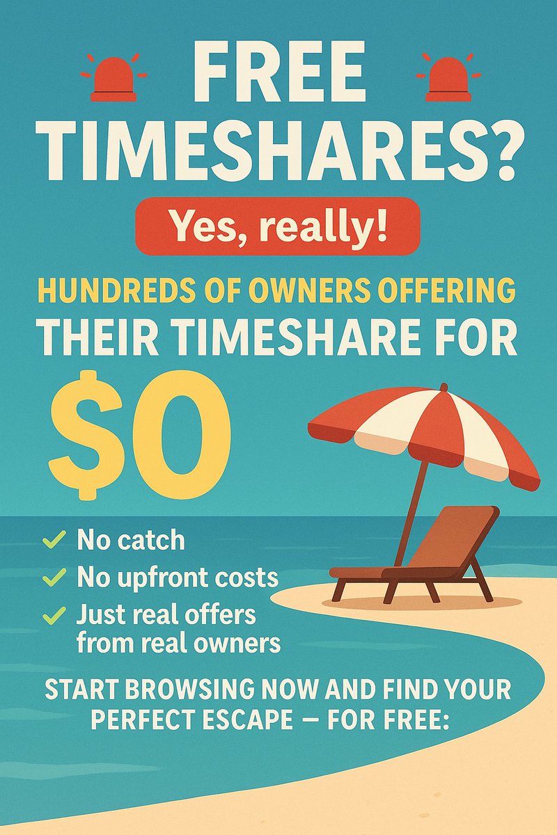 FREE Timeshares!!

every one of these listings is a timeshare offered completely free by its owner!  literally save 100% off the original retail purchase price!

tug2.com/freetimeshares