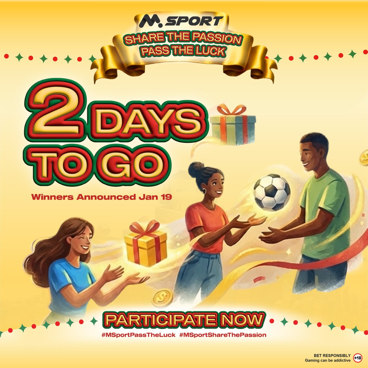 MSportGhana's tweet image. Two days to go and the spotlight is on creativity.
The most original MSport moments are rising to the top.

Here’s how to stay in the game:
📸Post MSport-themed festive highlights
🤝 Tag @MSportGhana  and pass the luck to 2 friends
🏷️Use #MSportPassTheLuck #MSportShareThePassion…