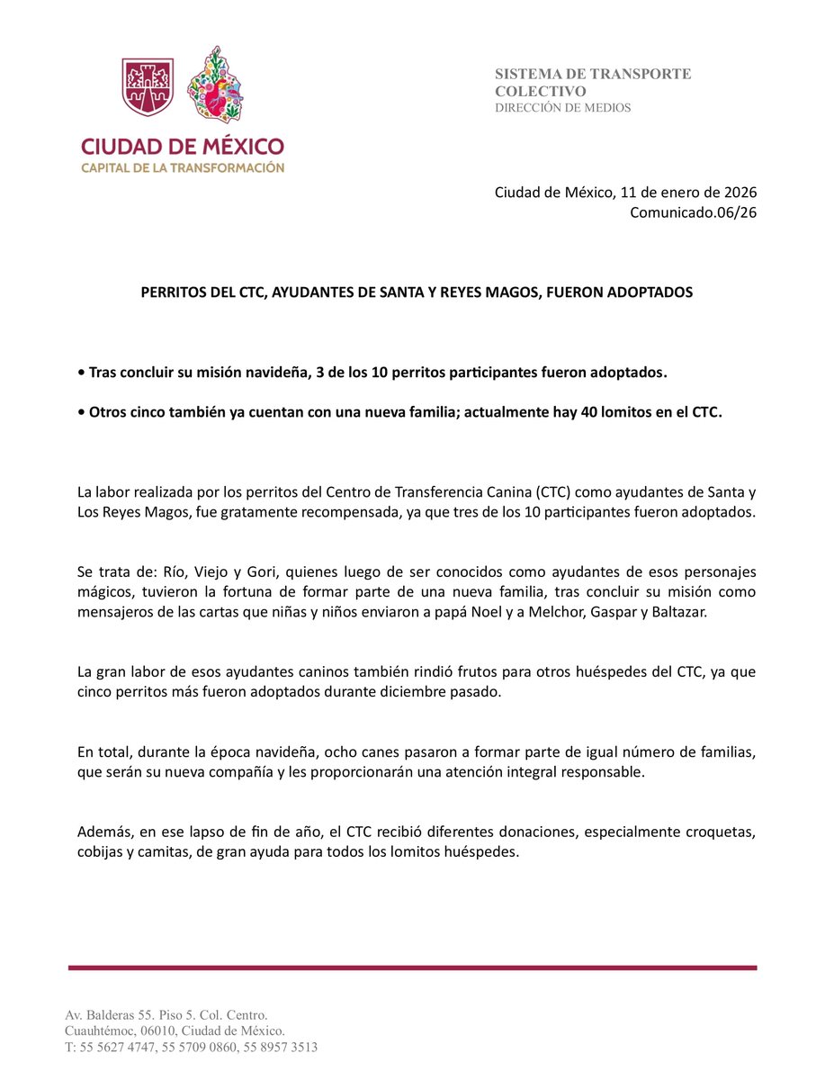 MetroCDMX's tweet image. Perritos del CTC, ayudantes de Santa y Reyes Magos fueron adoptados.