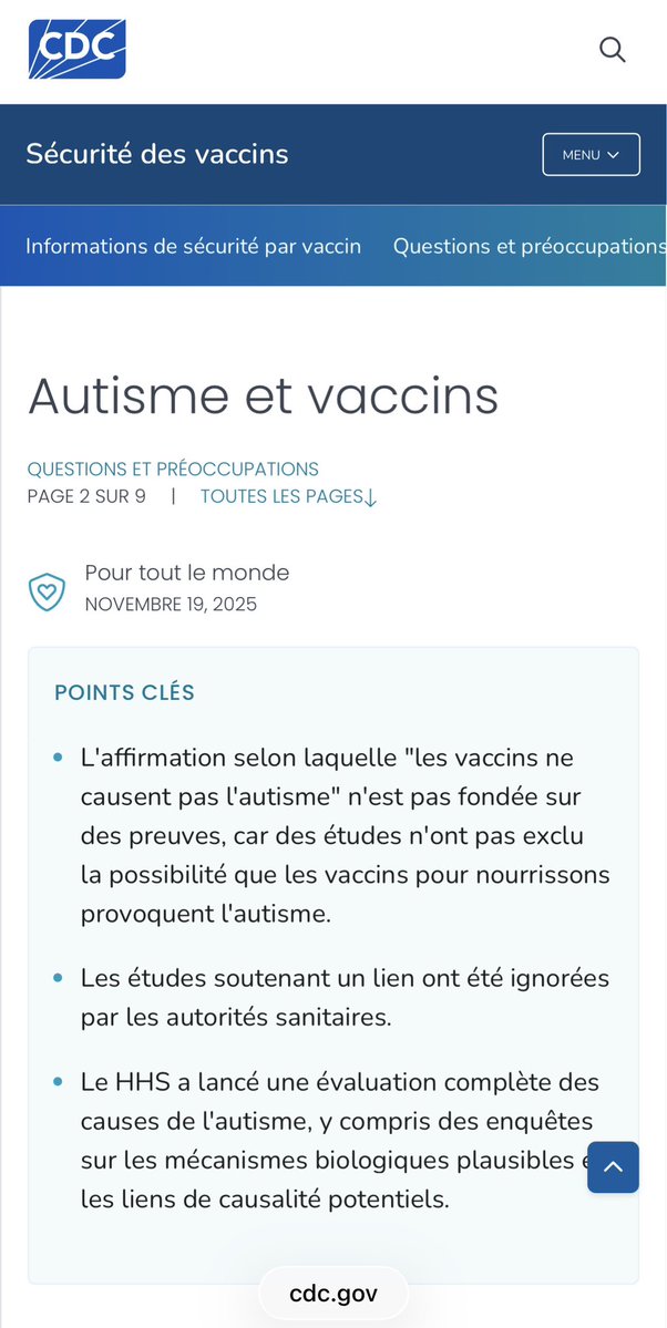 tatiann69922625's tweet image. Rappel  !!! 🚨Le CDC admet désormais que les vaccins peuvent causer l'autisme.

Les vaccins contre le Covid-19 sont désormais aussi accompagnés d'une « étiquette d'avertissement de mort ».

cdc.gov/vaccine-safety…