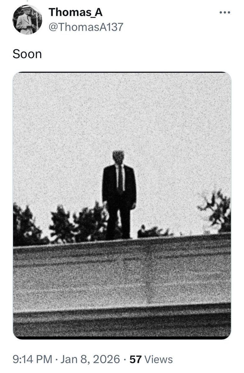 TrumpDailyPosts's tweet image. Donald J. Trump Truth Social Post 06:44 AM EST 01.11.26

President Trump reposts a photo of himself standing on top of the White House with the word "Soon" above it.