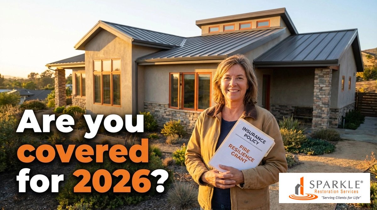 Big changes for CA homeowners! 2026 insurance laws mean:
• Faster wildfire payouts 🔥
• Possible discounts for upgrades 🏠
• Review coverage limits!
Protect your peace of mind, SoCal! 
How will these updates affect your insurance plans?👇 #SparkleRestorationServices