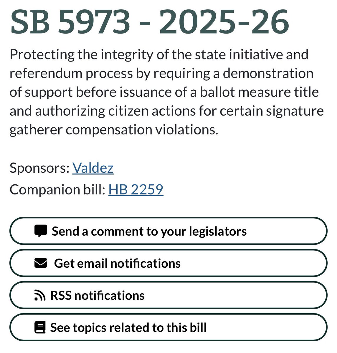 PNWConservative's tweet image. ❗️WASHINGTON VOTER - ACTION❗️

WA SB 5973 has been filed to eliminate the initiative process. 

Why? Because WA Democrats want to eliminate another check and balance on their power.

Take 2 minutes to OPPOSE! Direct link 🔗 ⬇️

app.leg.wa.gov/pbc/bill/5973