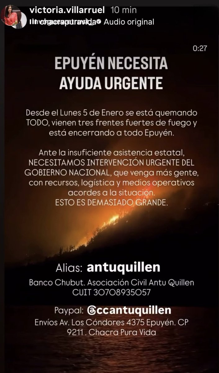 Victoria sigue atentamente la situación en la Patagonia, donde año tras año ocurren incendios intencionales en esta época del año que arrasan miles de hectáreas y árboles nativos y nadie paga por los daños inmensos hechos a nuestro patrimonio común.