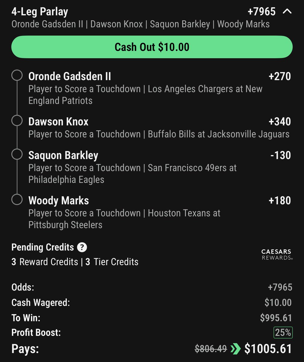 halfbirdhalfman's tweet image. CZR TD Parlay and Escalator Boosts 🦅