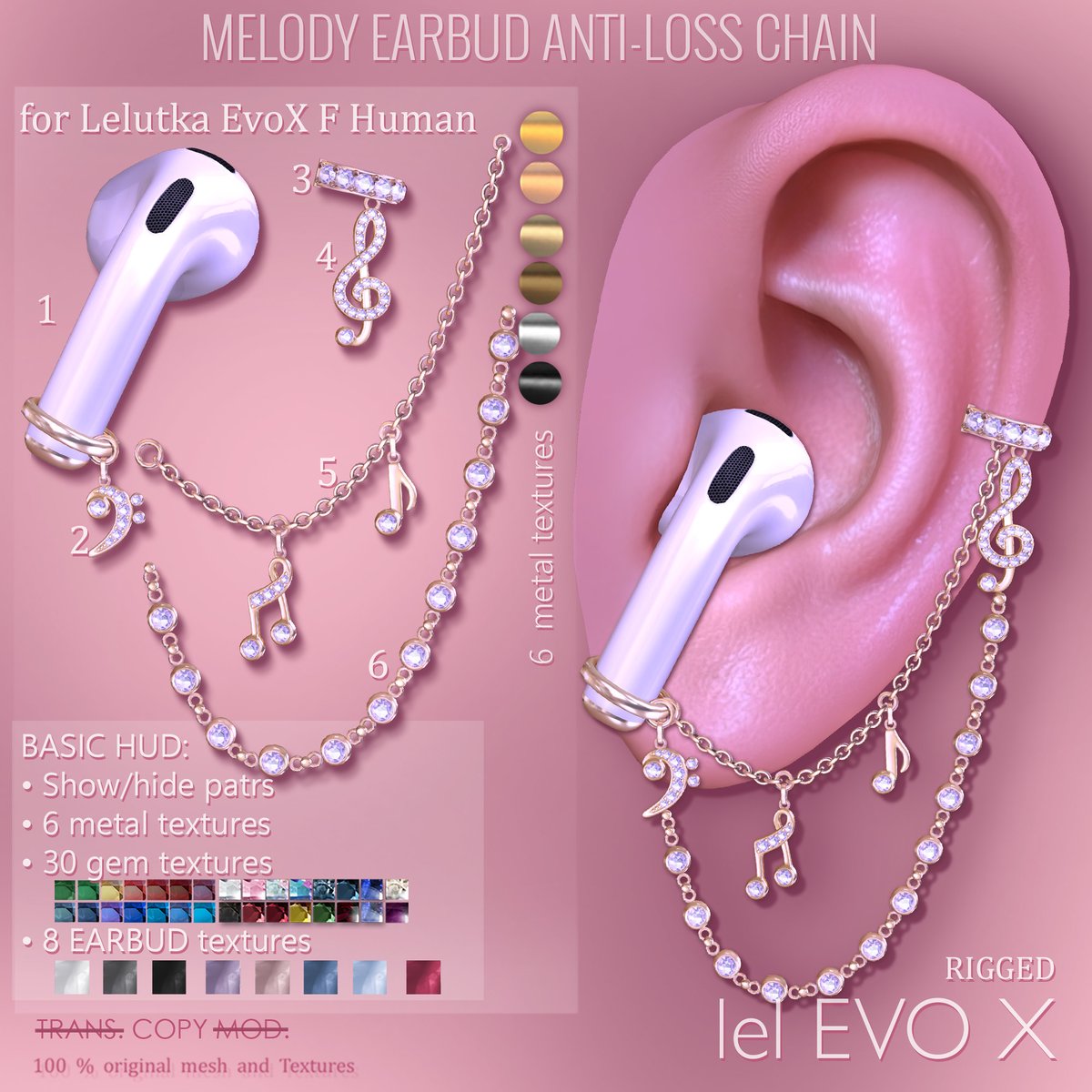 KawaiiFeedSL's tweet photo. AvaWay: Melody Earbud Anti-Loss Chain @ C88〡Taxi: https://t.co/K9RoTSkJ7F
#SecondLife #AvaWay #C88 #slevent #slcontent #KawaiiFeed https://t.co/ns8C4tLLAj