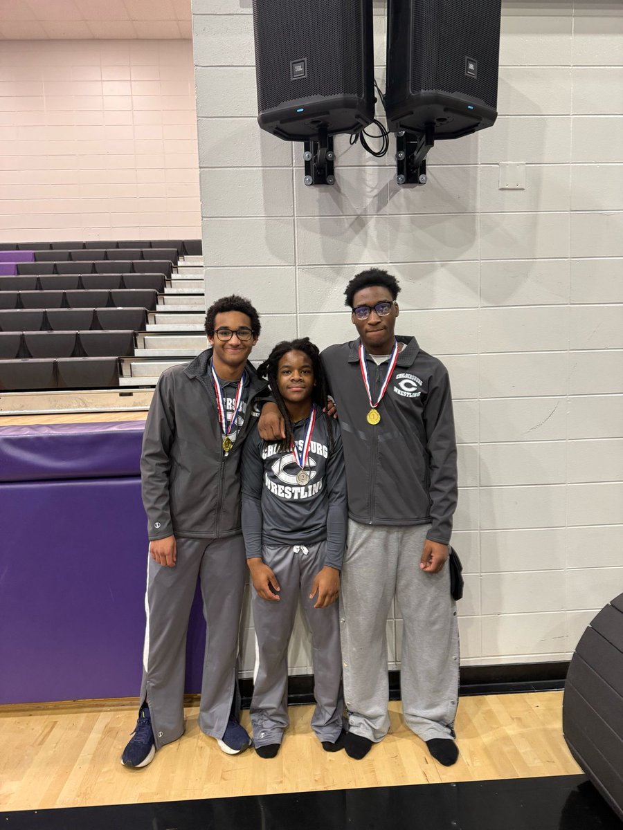 CburgHigh's tweet image. Big weekend for CHS wrestling team 💙 Dominic Hogan, Rayne Cox, and Samaj Mack brought him a 1st place win 🥇 We are proud of you! #settingthePACE