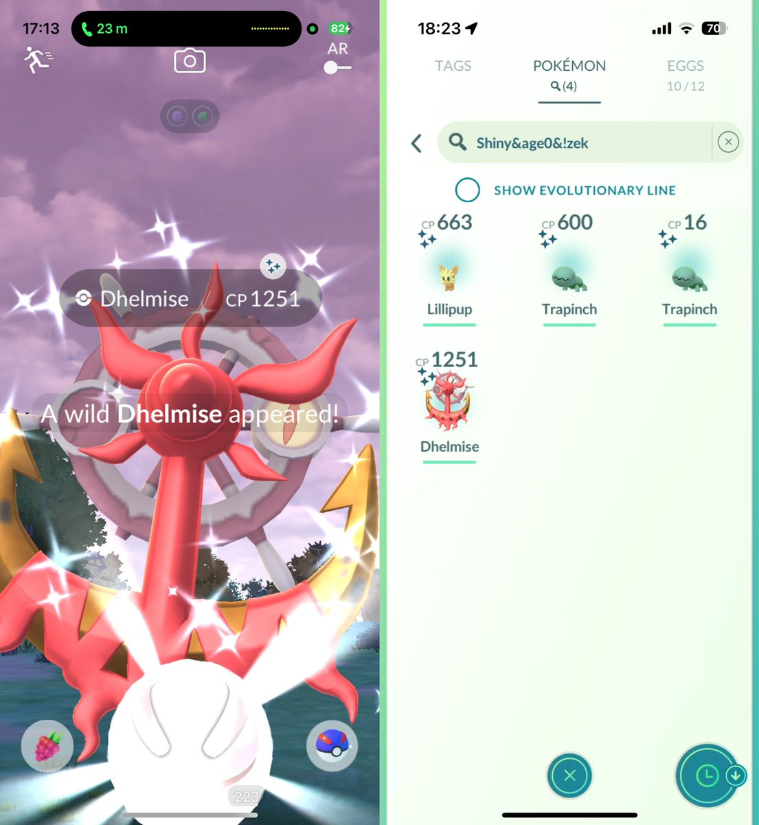 Went outside to play in the cold and got rewarded with a shiny Dhelmise! 🥳🥳
I love it’s colors soo much! 😍❤️

#PokemonGO