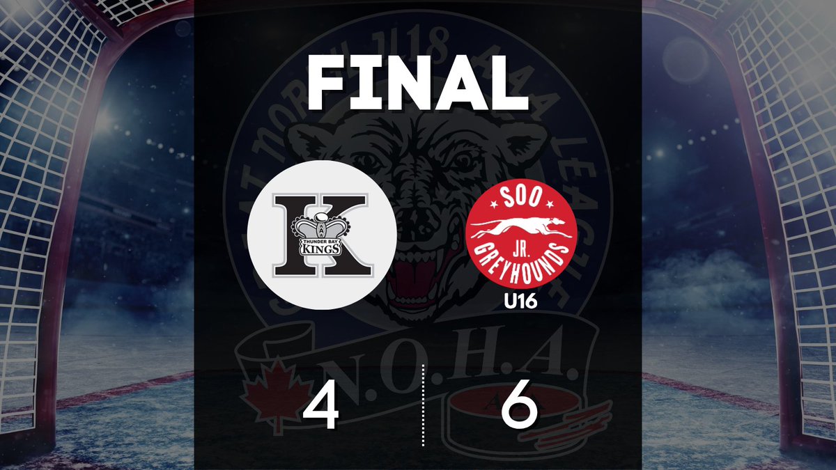 gnu18l's tweet image. Results from Sault Ste. Marie.

Soo U16 AAA Jr. Greyhounds DEF @ThunderBayKings. Final score: 6-4.

Full stats: gnu18l.org/stats/daily-sc…

#gnu18l #aaahockey #hockey #soo #greyhounds #thunderbay #kings