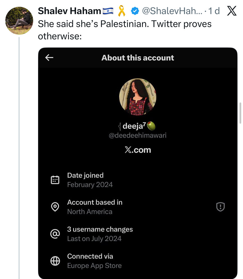 deedeehimawari's tweet image. settlers after stealing your house, stealing your land, massacring your bloodline, exiling you and making you a refugee: if you’re a real Palestinian why is your location not Palestine 👀