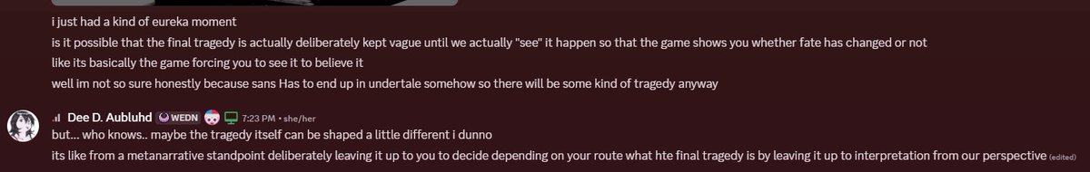 yumeni_kasuga's tweet image. very literally that; "hey, this is up to YOUR interpretation. your choices will form how this tragedy occurs or what happens"