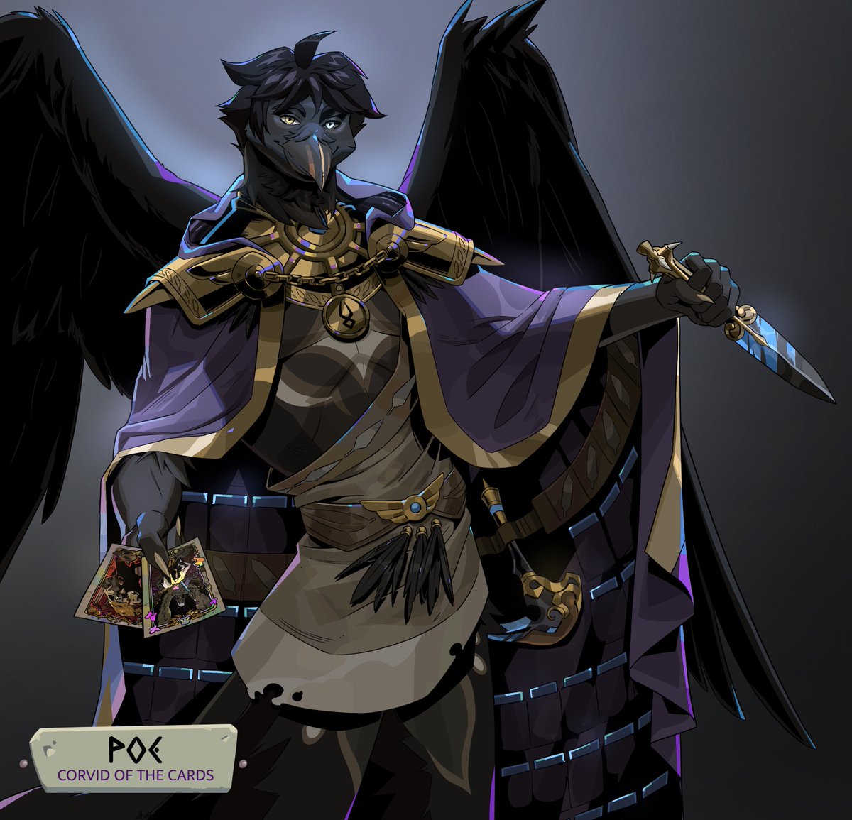 ShibaVanilla's tweet image. Poe, a dealer of fate and traveler blessed by Tyche. A Hades 2 commission for @N3vermore73!

#furry #furryart #hades2