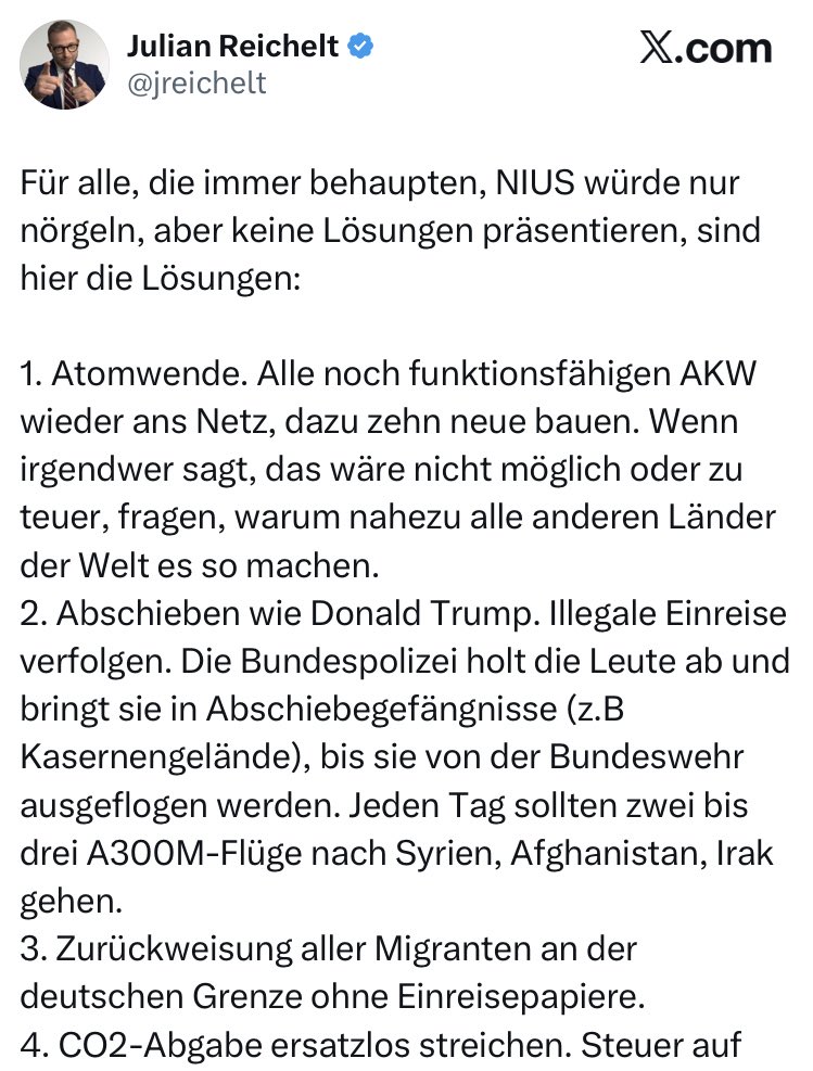 Medienportale wie #NIUS seien mit "vollkommen faktenfreien" Artikeln "Feinde der #Demokratie", kritisierte MP Daniel Günther treffend.
Wie recht Günther damit hat, dafür liefert Julian Reichelt gleich haarsträubenden Unsinn sogleich noch als Beleg hinterher.
#noNIUS #noAfD