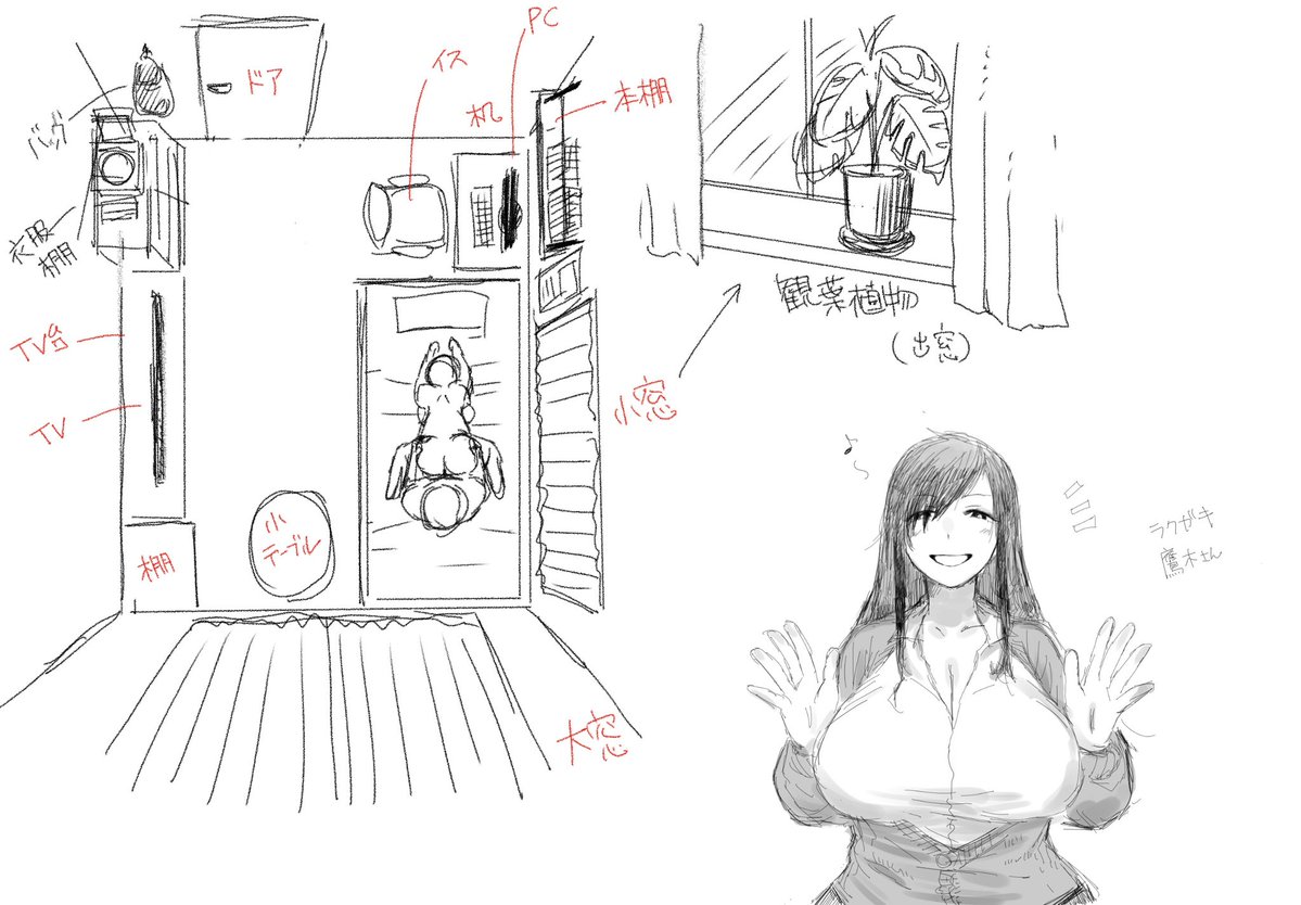 次回作の間取り設定中。

背景もお話の解像度を上げる大事な要素やね。
(鷹木さんはただ描きたかっただけ) 