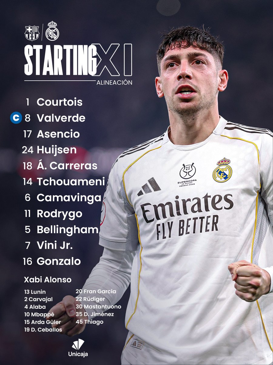 realmadrid's tweet image. 📋✅ ¡Nuestro XI inicial!
🆚 @FCBarcelona_es 
👉 @UnicajaBanco