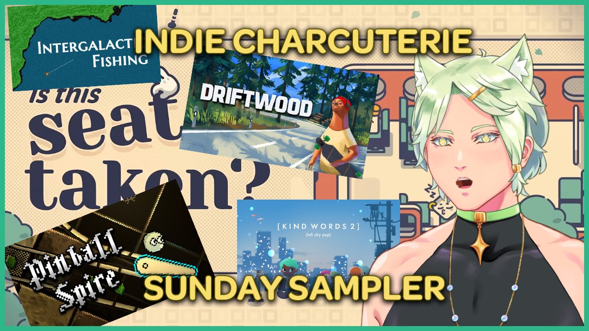 Mechanics~ are you hungry? I've got a little charcuterie board of fun indie games planned today 💚 We're gonna finish "Is This Seat Taken?" and try out some other games I picked up in the recent sales ✨

Live now! 🚨 on Twitch
