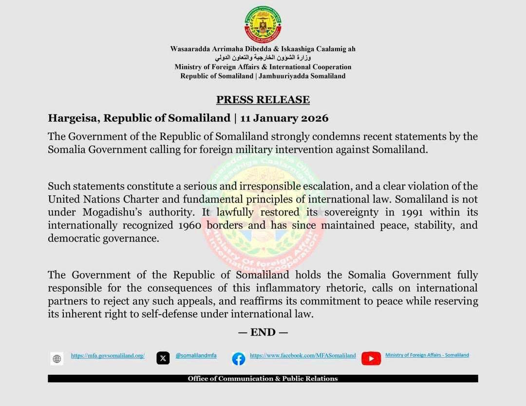 bcumar191's tweet image. Somaliland strongly condems statements by the Somalia failed governments calling for foreign military interventions against Somaliland.