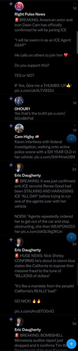 I have a bunch of accounts that I use to gather algorithm data and every single one of them has this as their feed. This is the feed of all new users on this site btw

Cool propaganda machine bro