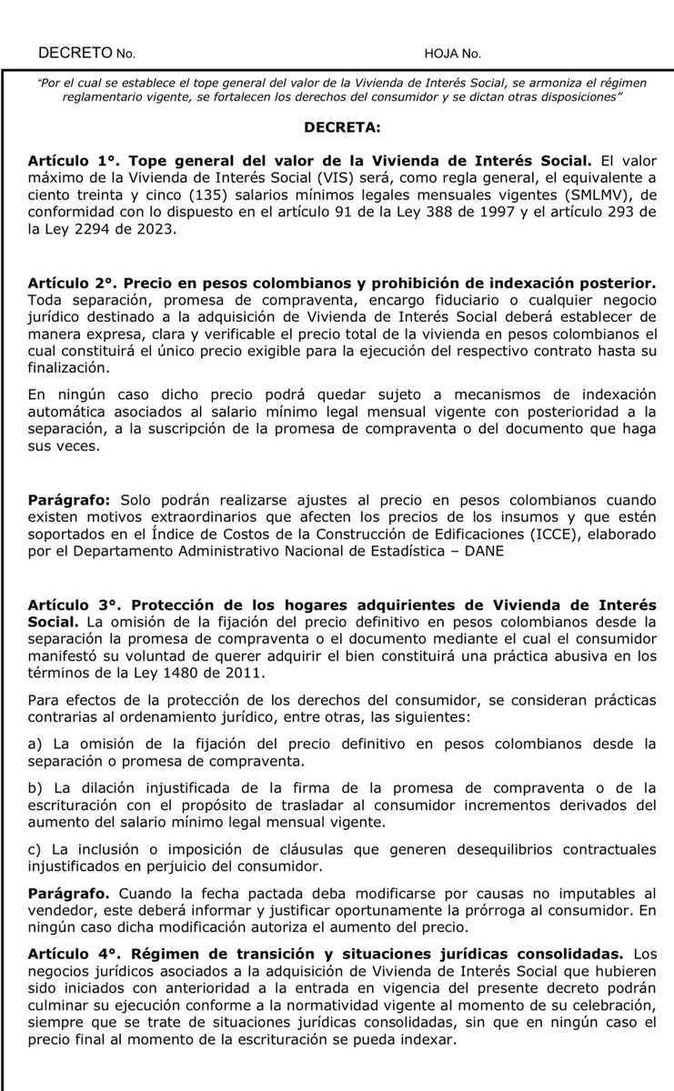 #PrimiciaW | Tras alto incremento del salario mínimo, <a href="/Minvivienda/">Minvivienda</a> expide borrador de decreto para que precio de la vivienda VIS sea comercializada en pesos y no en salarios mínimos, para que no se afecten los compradores. Expertos aseguran que esto pone en riesgo los negocios ya