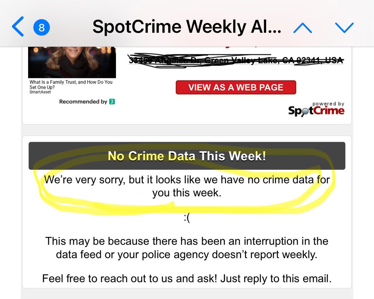 Am I the only one that finds this funny...  "...very sorry...no crime in your area..."