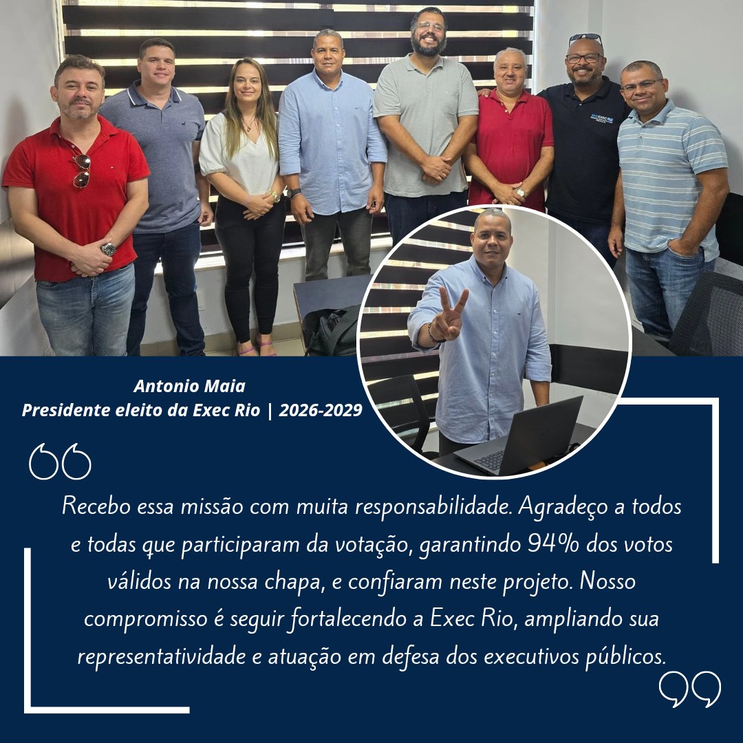 execrio's tweet image. Nas #EleiçõesExecRio, Antonio Maia foi eleito presidente para o próximo triênio 2026-2029 e agradeceu a confiança dos associados, destacando a força da participação democrática no processo: acesse.one/mAUKW