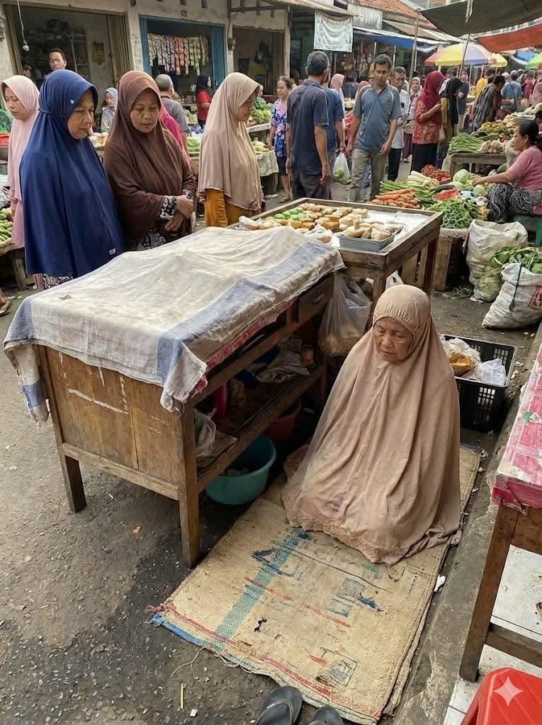 arwidodo's tweet image. Di sudut pasar yg riuh &amp;amp; bau amis, ada pemandangan yg menarik perhatian. Seorang ibu paruh baya, penjual kue basah sederhana, dagangannya tak banyak, untungnya tak seberapa. Tapi ada satu prinsipnya yg "aneh" di mata manusia modern yg serba sibuk: Dia tidak pernah menunda sholat.