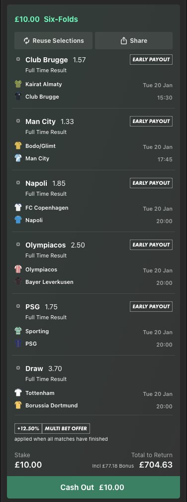 Who's letting this 70/1 Acca for tomorrow's Champions League down?