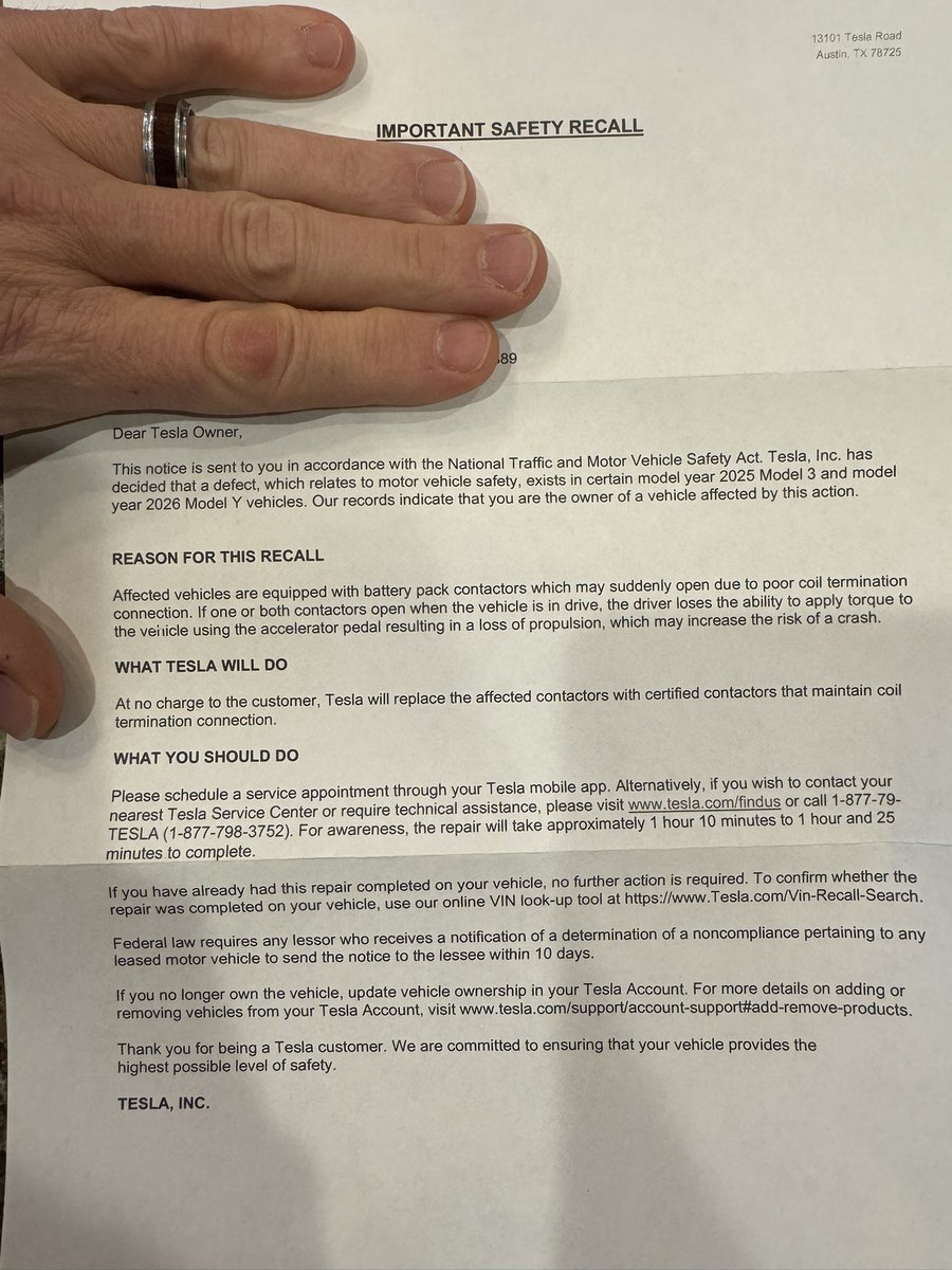 IowaTesla's tweet image. Tomorrow is recall day. My Juniper Model Y has a real recall. Need to take off work and drive 2.5 hours to the Service Center to get it fixed.