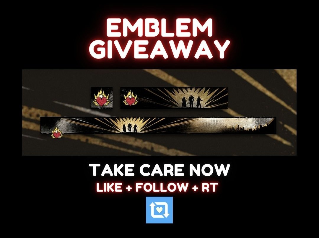GxtyDE's tweet image. Take Care Now emblem giveaway 
💙Like 
❤️‍🔥Follow 
🔁RT
Giveaway ends Jan 27 Check out my Game2Give campaign Incentives i have some cool emblems and in-game helps:
donate.tiltify.com/35e1b01c-e243-…
#Game2Give2026 #emblemgiveaway #Destiny2 #BungieFoundation