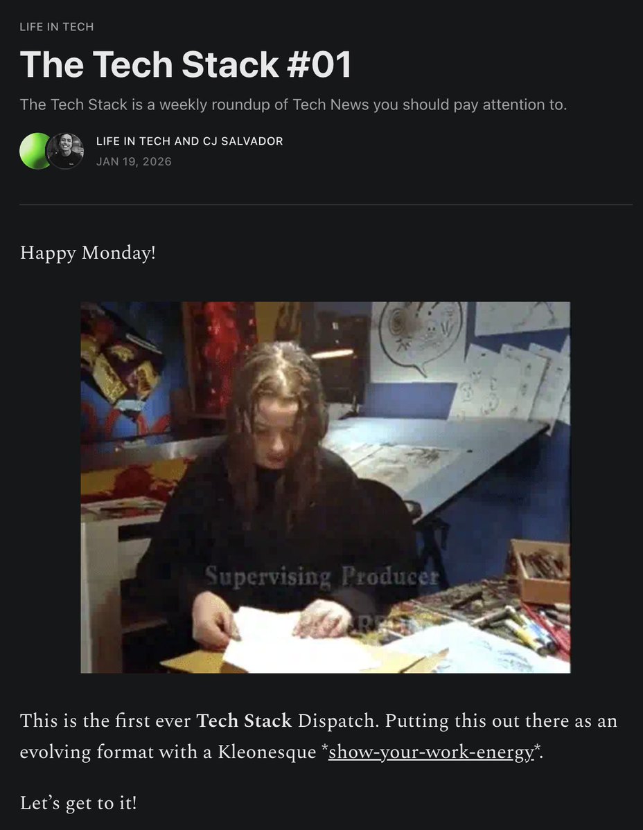 Happy Monday! We have a new home for our newsletter on <a href="/substack/"></a> dubbed "The Tech Stack". 
A weekly roundup of Tech News you should pay attention to. 

Read dispatch 01!

open.substack.com/pub/wearelifei…