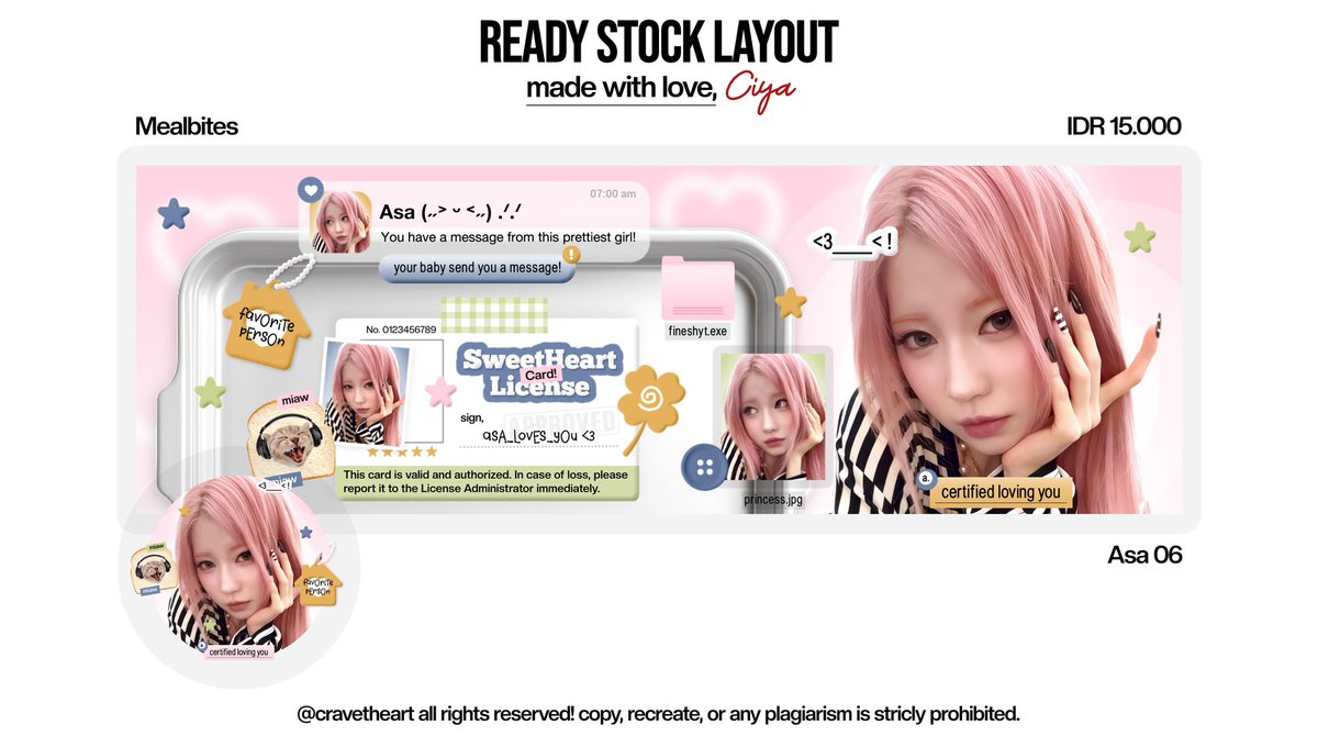 cravetheart's tweet image. help repost guys? thank u! ‹𝟹

ada 28 layout ready stock dari katalog "Mealbites" nih! (scroll ke bawah untuk lengkapnya) :3

list chara asa, yuha, isa, yujin, younjung, jiwoo, wonyoung, gaeul, jeemin, ian &amp;amp; karina 💗

15k/each free retext, BUY 2 GET 1 FREE! 🫶🏻

#zonauang