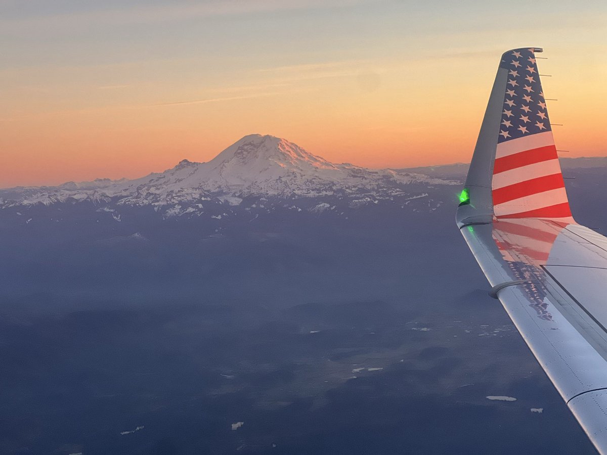 Tonight’s departure from Sea-Tac on our flight home to Kalispell with Mt. Rainier simply showing off. <a href="/AlaskaAir/">Alaska Airlines</a> <a href="/flySEA/">Seattle-Tacoma Intl. Airport</a> <a href="/VisitSeattle/">Seattle</a>