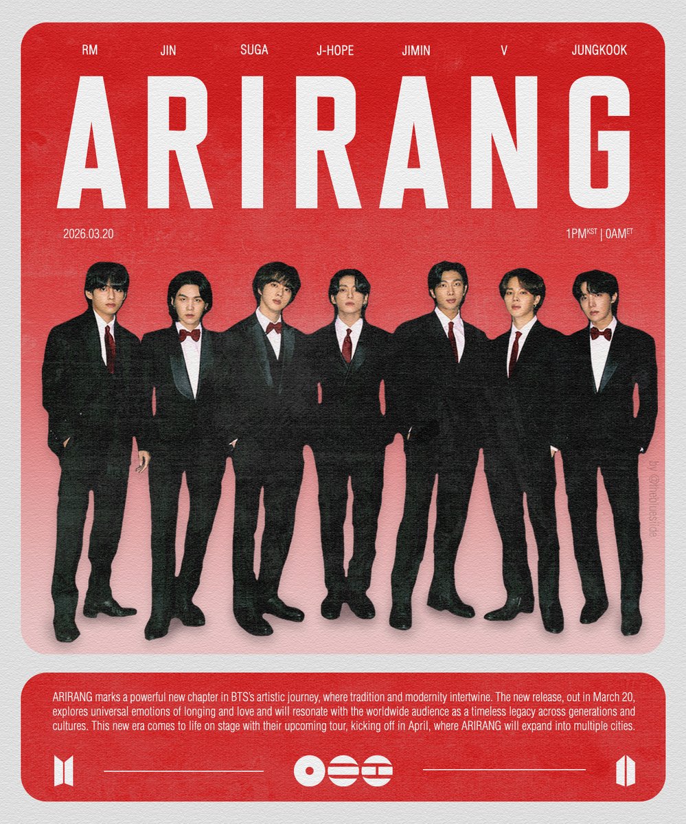 #ARIRANG BTS new album out March 20, 2026.
