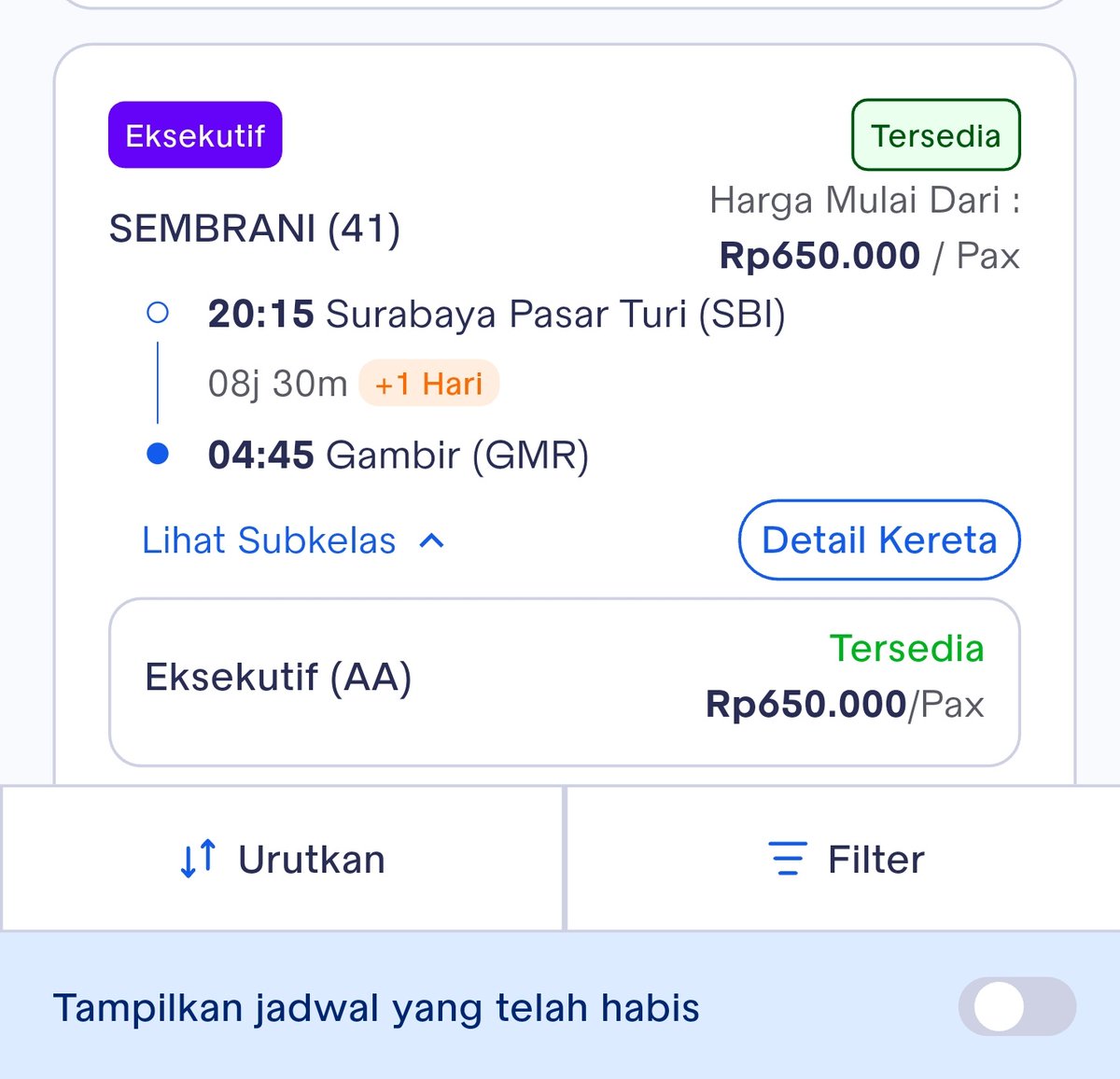 Dear <a href="/KAI121/">Kereta Api Indonesia</a> , untuk kereta sembrani (41) pasarturi-gambir apakah ada pembatalan perjalanan atau rute memutar ?