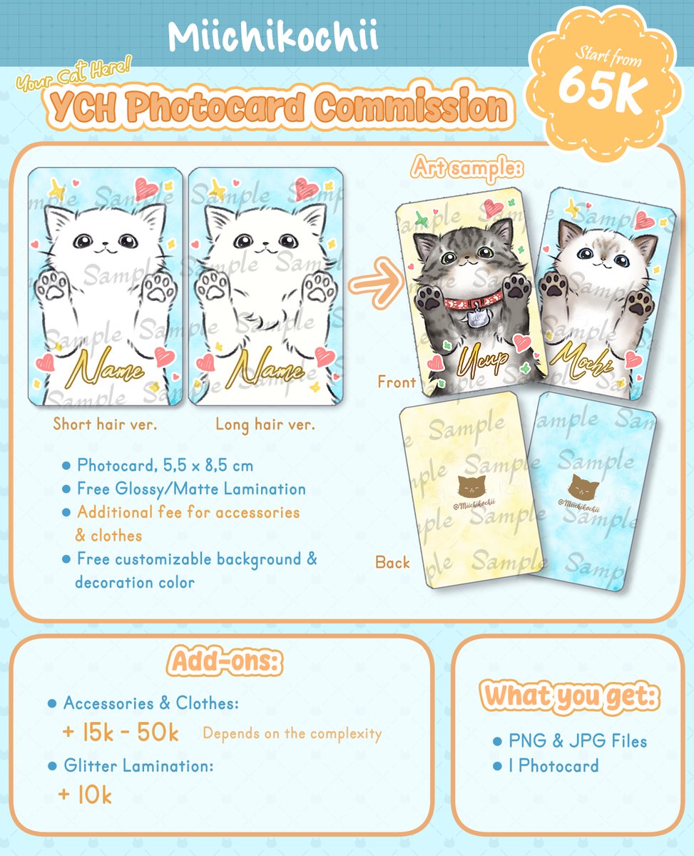 🩵 &amp; 🔁 are appreciated ✨

Hello! I'm opening YCH cat photocard commission! You can pick up at #Cocoma4 on 14 Feb!

📍 Circle: RandomIN (D19-20)
🗓️ 19-29 jan 2026
⚠️T&amp;C in the pics below⬇️