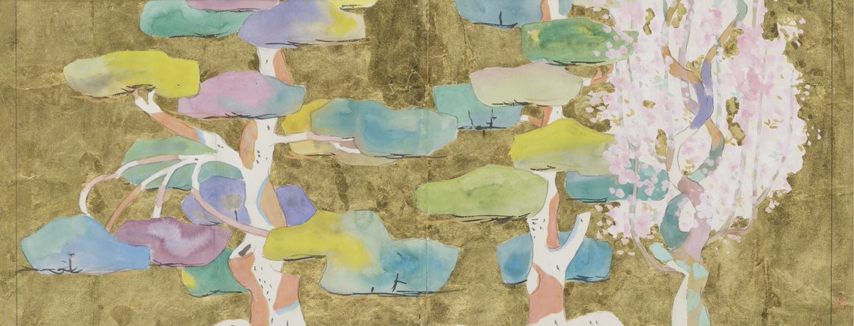堂本印象《松桜柳図(小下絵)智積院宸殿襖絵》昭和33年（1958）京都府立