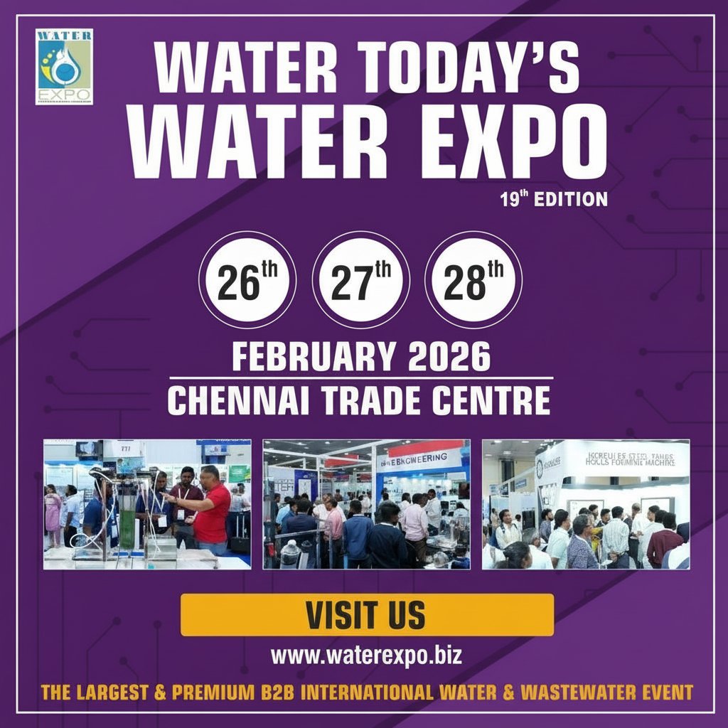 Join the 19th Water Expo in Chennai! 
The largest B2B event for Water &amp; Wastewater. Network with global leaders &amp; explore sustainable tech! Feb 26–28, 2026| Chennai Trade Centre (Halls 1-4) 
Register:zurl.co/rtC3B 

info@watertoday.org |+91 73393 79268 
#WaterExpo #B2B