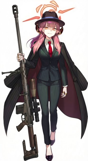 ブルーアーカイブ 臨戦陸八魔アル
Horizon's Lord/"パニッシャー"
アル特注品。有効射程2.5km。
一日一悪ならぬ、"ワンショット、ワンキル"を体現した銃である。服装もアウトロー映画を見て勉強して準備してきたらしい。
アウトローというより暗殺者ぽくなってるが本人は気が付いていない。 