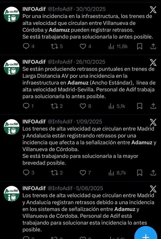 OT_FansOficial's tweet photo. #Adamuz @oscar_puente_   donde estuvo en meses atrás ESCUCHAR A ADIF, SOBRE LOS PROBLEMAS QUE PRESENTABAN DICHAS VÍAS???    SINVERGUENZA  Y LO MISMO LA GENTUZA QUE TE DEFIENDE. https://t.co/0X3WpILc6x