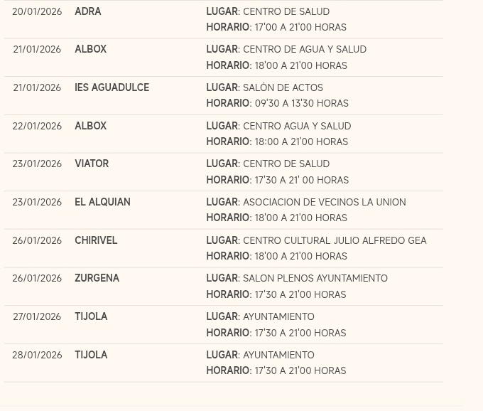 Colectas de sangre ya programadas del Centro de Transfusión, Tejidos y Células de Granada en Granada y Almeria para los próximos días: