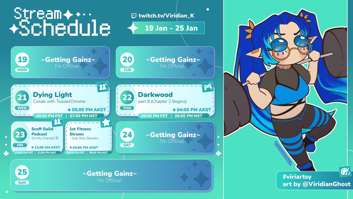 💙✨🩵Stream Schedule!🩵✨💙
Back to spooky games this week~ I'll also be hosting the Scuff Guild podcast this week on my channel!! Plus my first subscriber stream will be this friday too! Hope to see yall there 🥰
All streams are on my Twitch 💜 #streamer #vtuber #VtuberEN