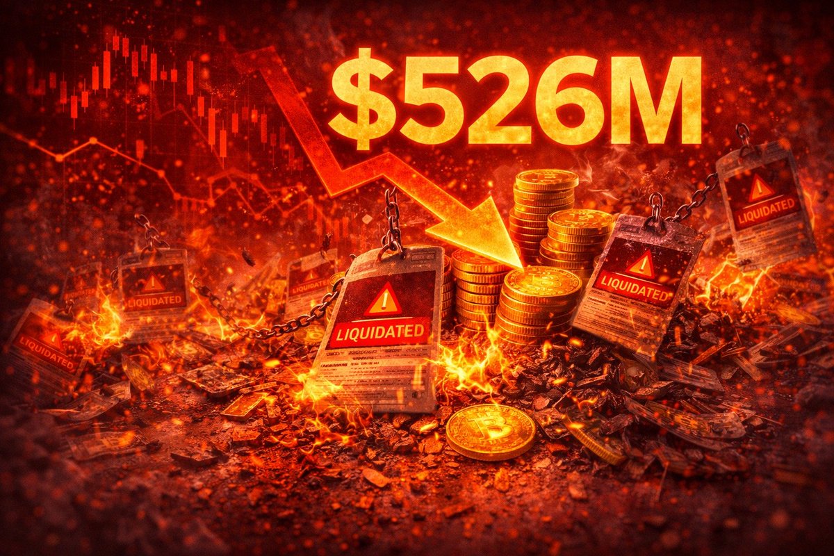 $526M IN CRYPTO LONGS LIQUIDATED IN THE LAST HOUR More than $526 million in  long positions were wiped out across the crypto market in the past hour,  highlighting elevated leverage and sharp