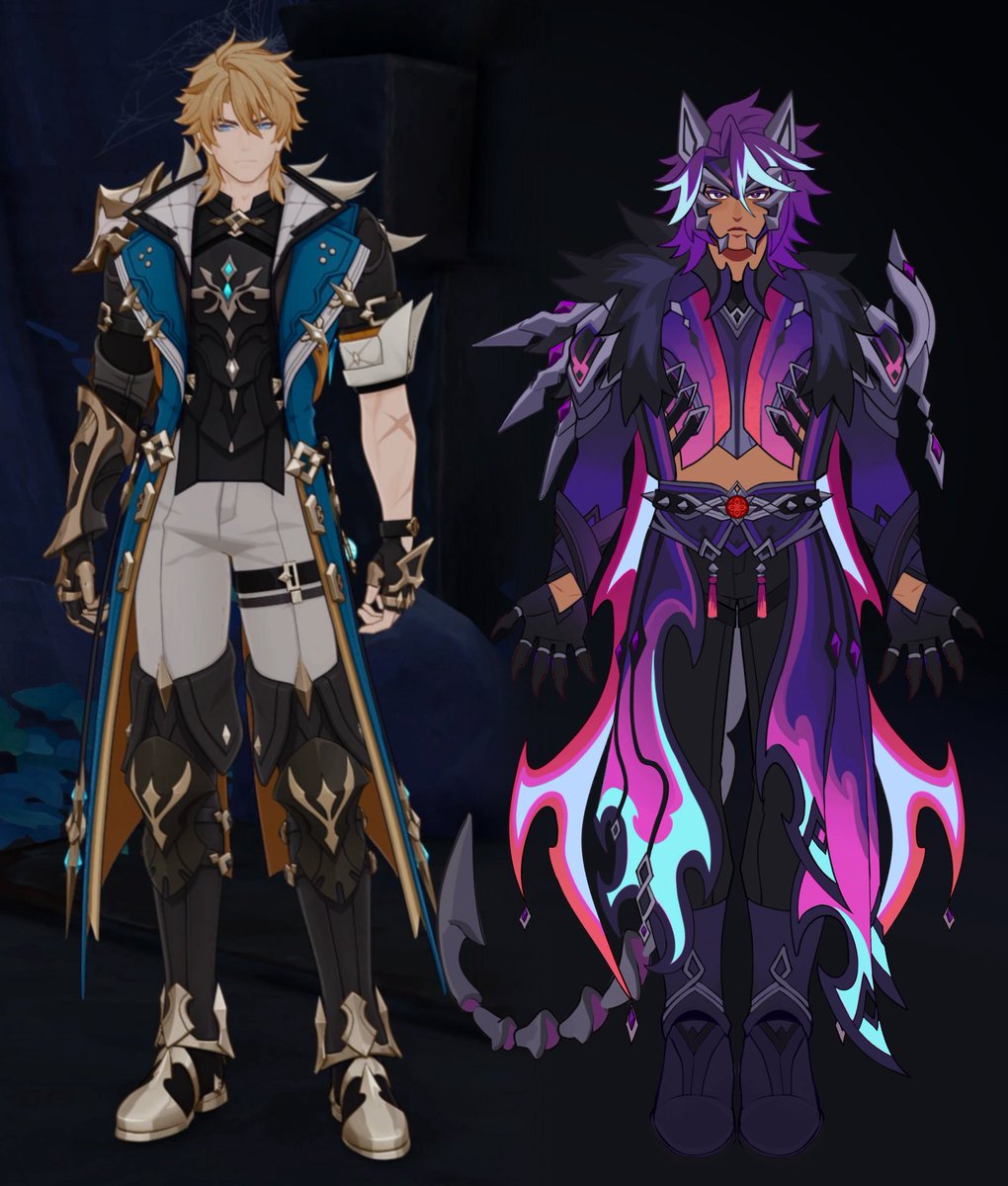 CataclysmBound's tweet image. Put my genshin oc next to Varka bc I wanna draw them eventually…. Hwhehegehehg they are so pretty together